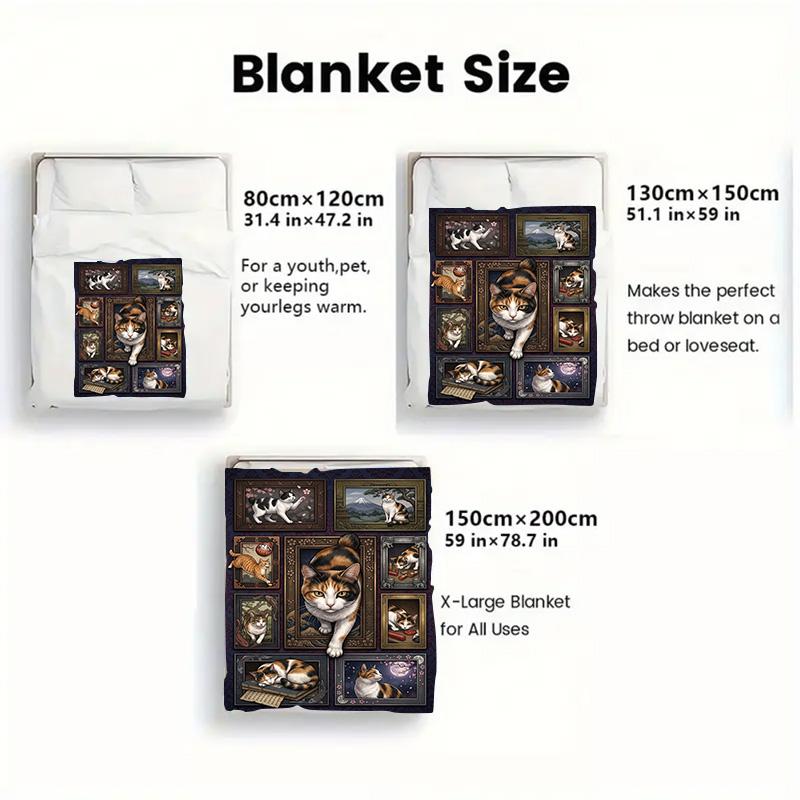 Japanese Cat Portraits 2D Flat Pattern Flannel Blanket, High quality All Seasons, Home Decor, Warmth and Comfort, Perfect for Christmas Gifts.