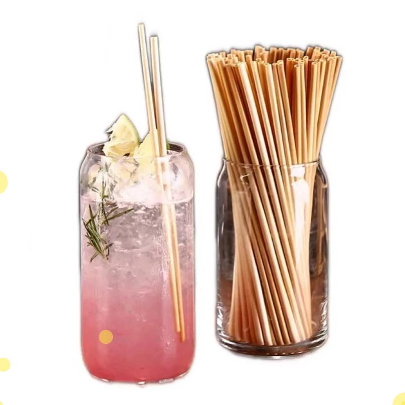 100pcs 20cm Natural Wheat Straw Reusable Drinking Straws 100% Natural Biodegradable Straws Environmentally Friendly Barware