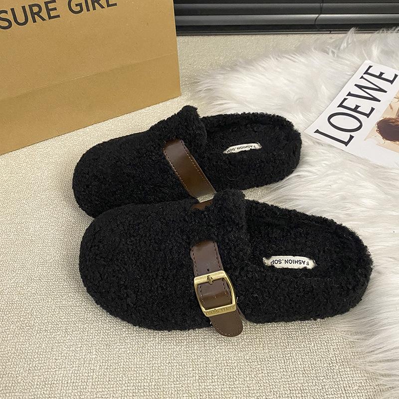 Mao Mao slippers women wear 2025 autumn and winter new Internet celebrities one foot flat lazy bag head half drag cotton slippers