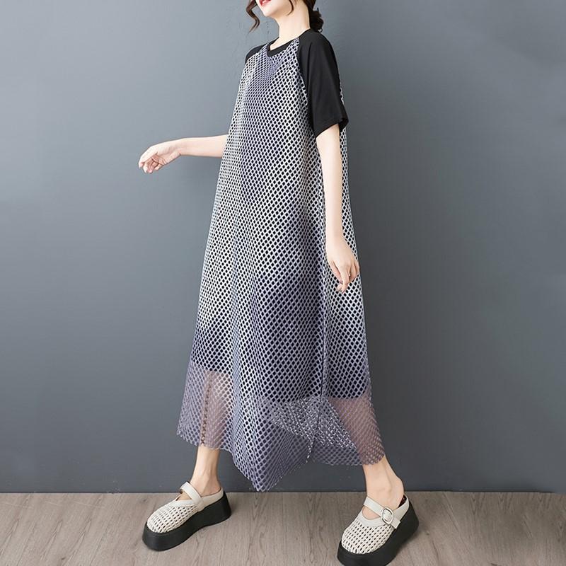 short sleeve Plus size hollow out new in dresses for women casual loose long summer dress