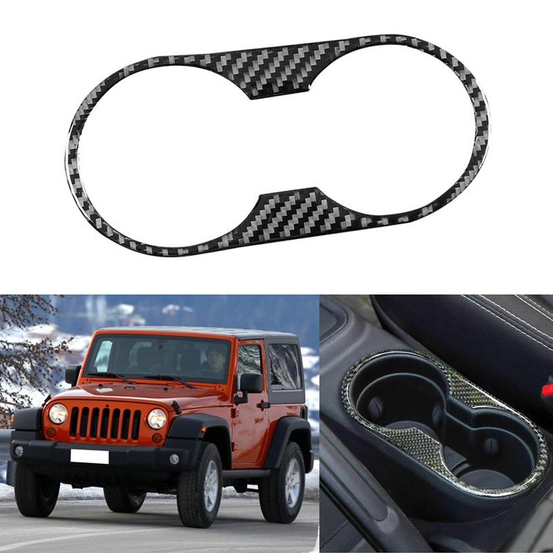 For Jeep Wrangler JK 2011-2017 4-Door Models Car Water Cup Holder Trim Cover Sticker Protector Real Carbon Fiber