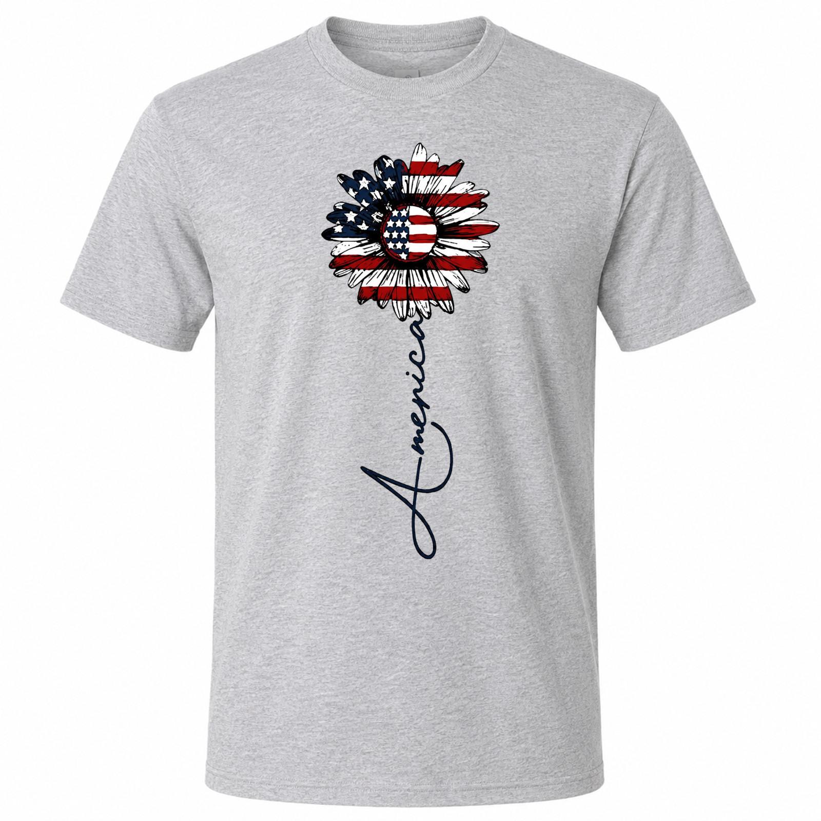 Vintage American Flag Sunflower Gray T Shirt S