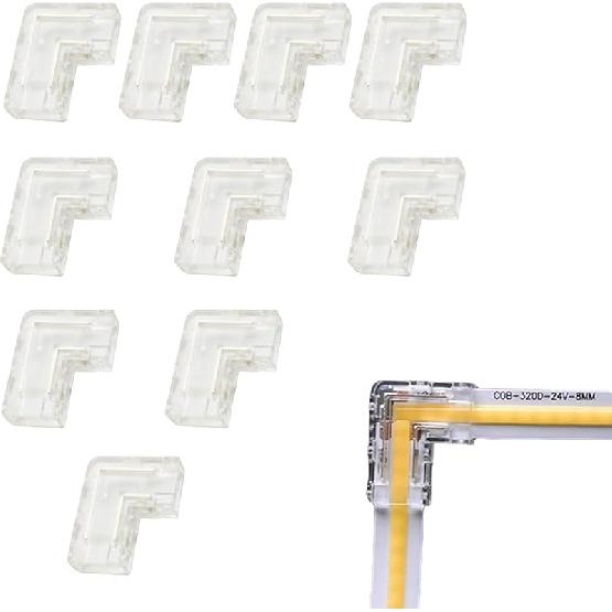 2Pin Transparent Solderless 8mm COB LED Strip Connector Corner Kit,Strip To Wire 4P,Strip To Strip 12P,L-Shape 2P,Red and Black Wire 4P,for 5V 12V