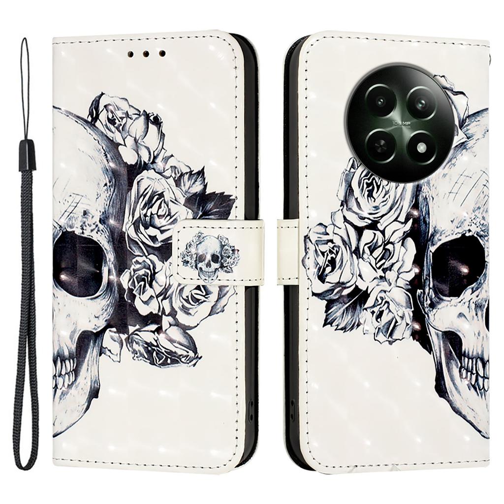 For Realme 12 5G Leather Case Pattern Printing Wallet Stand Mobile Cover with Strap