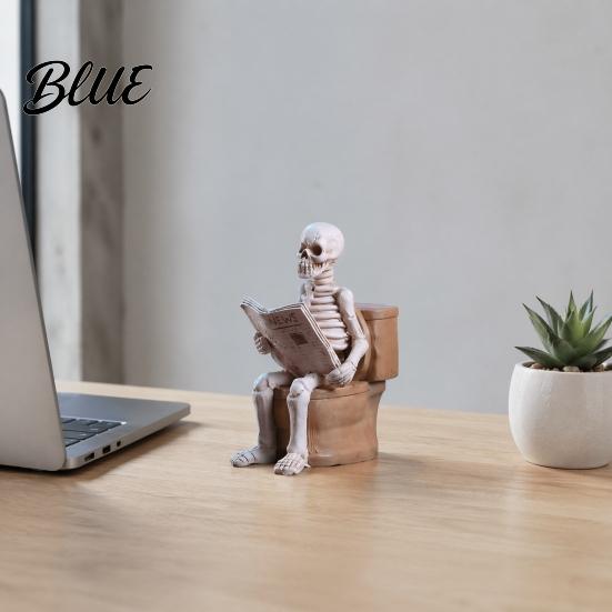 Quirky Gift for Friends Skeleton Sitting on Toilet Resin Figurine Realistic Skull Tabletop Spooky Photography Setting Prop Ornament Creative