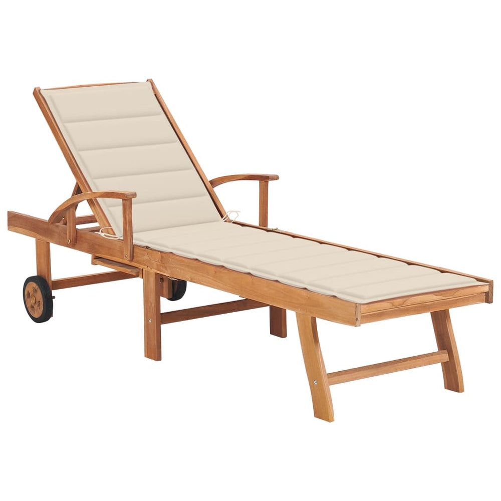 Chaise Longue with Cushion  Solid Teak Wood