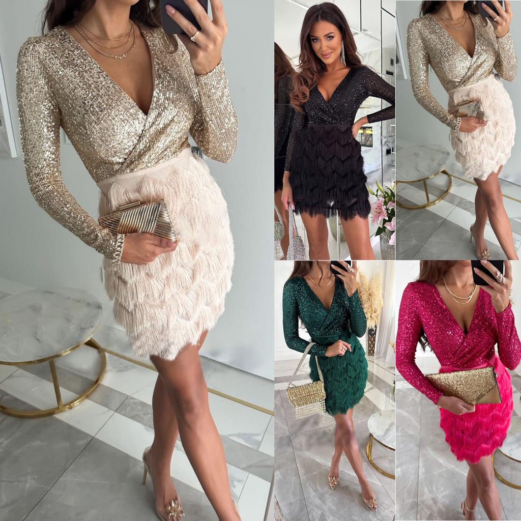 Women's Autumn and Winter Sequins Casual Loose Dresses