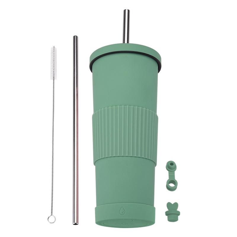830Ml Stainless Steel Straw Cup Large Capacity Non-Slip Sleeve Straw Thermos Cup Simple Car Water Cup