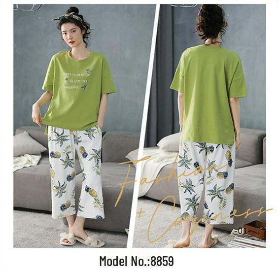 Aifen Teng Women's Summer Cotton Pajama Set: Short Sleeve Top & Three-Quarter Pants, Plus Size, All Cotton