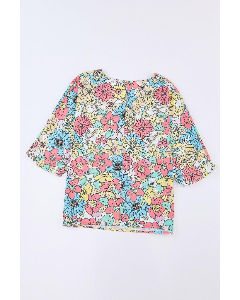 Azura Exchange Floral Print V Neck Half Sleeve Blouse