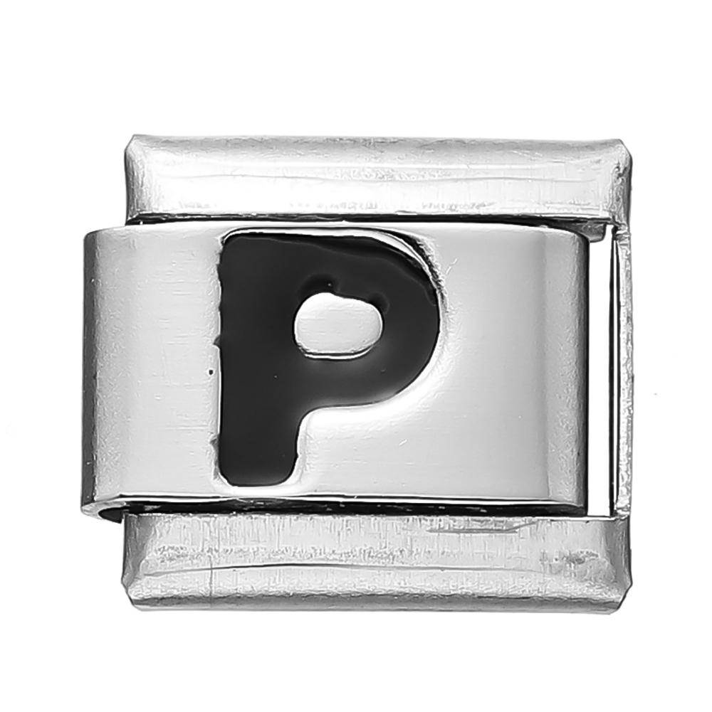 Fashion Black 26 English Letters Italian Charm Links Fit 9mm Stainless Steel Bracelet Making Women Men Jewelry Accessories