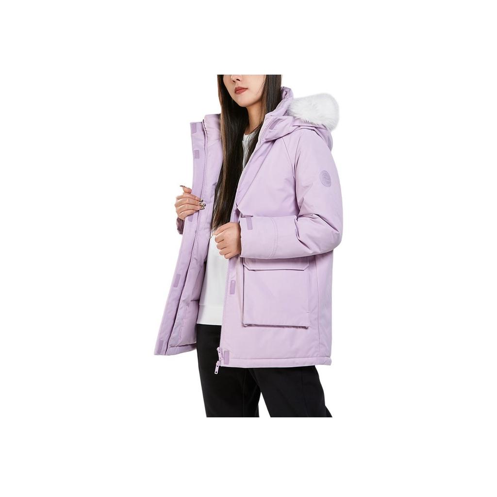 Li Ning Comfortable Casual Simple Mid-Length Hooded Down Jacket Women Outerwear Twilight-Purple AYMU190-6