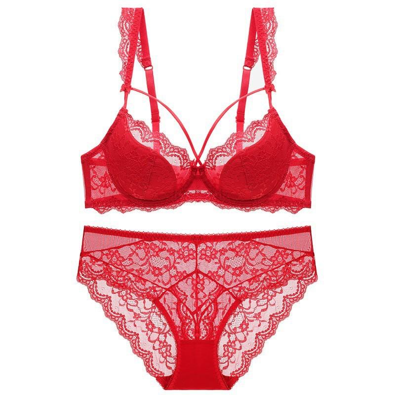 Lace Ultra Thin Bra Set Women Sexy Push Up Comfortable Breathable 3/4 Cup Underwire-Free Lingerie