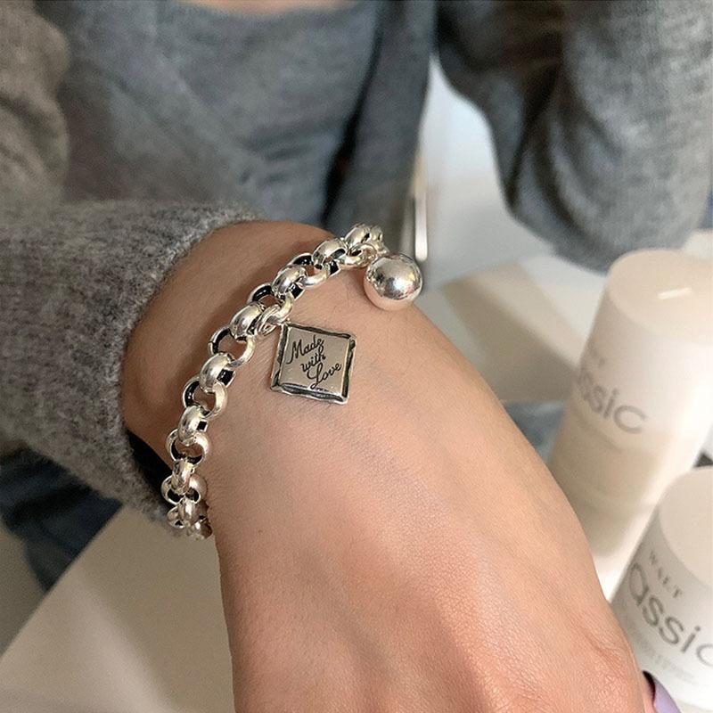 Silver Color Vintage Punk Chain Bracelet for Women Men Niche Design Square Ball Pendant Bracelets Party Jewelry Gifts