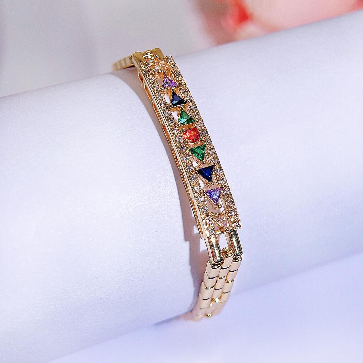 

CMM тайский стиль ретро легкий роскошный высококачественный цветной геометрический циркон тяжелый металл золотой благородный женский теннисный браслет золотой