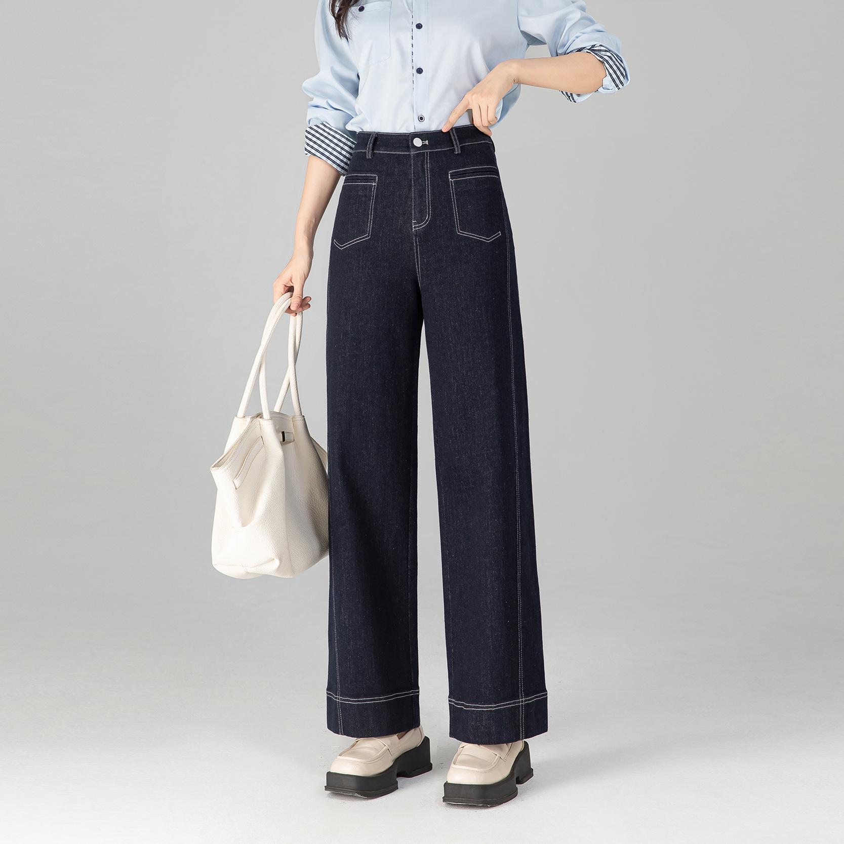 

Женские ретро джинсы с высокой посадкой, облегающего кроя, синего цвета, с двухсторонней боковой отделкой. 32