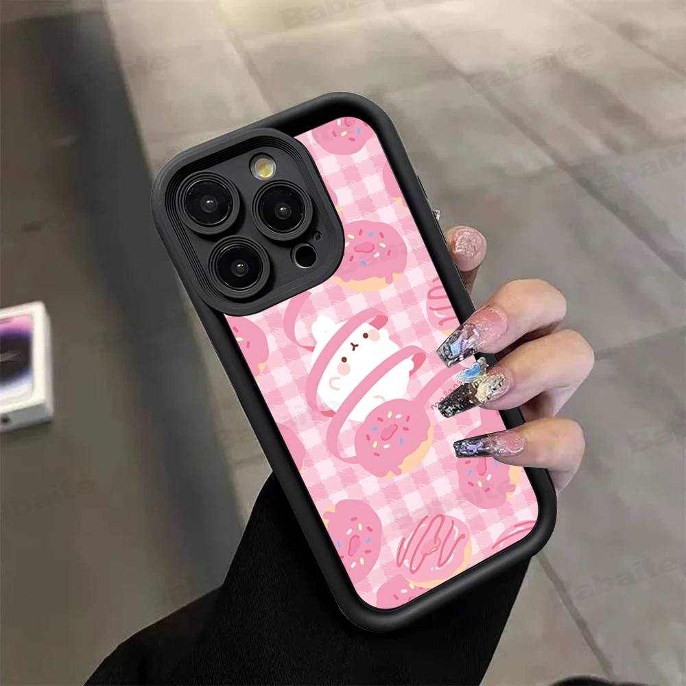 Kawaii Cute Rabbit M-MolangS Anime Silicone Soft Phone Case For IPhone 17 16 15 14 Plus 13 12 Mini 11 Black Cover