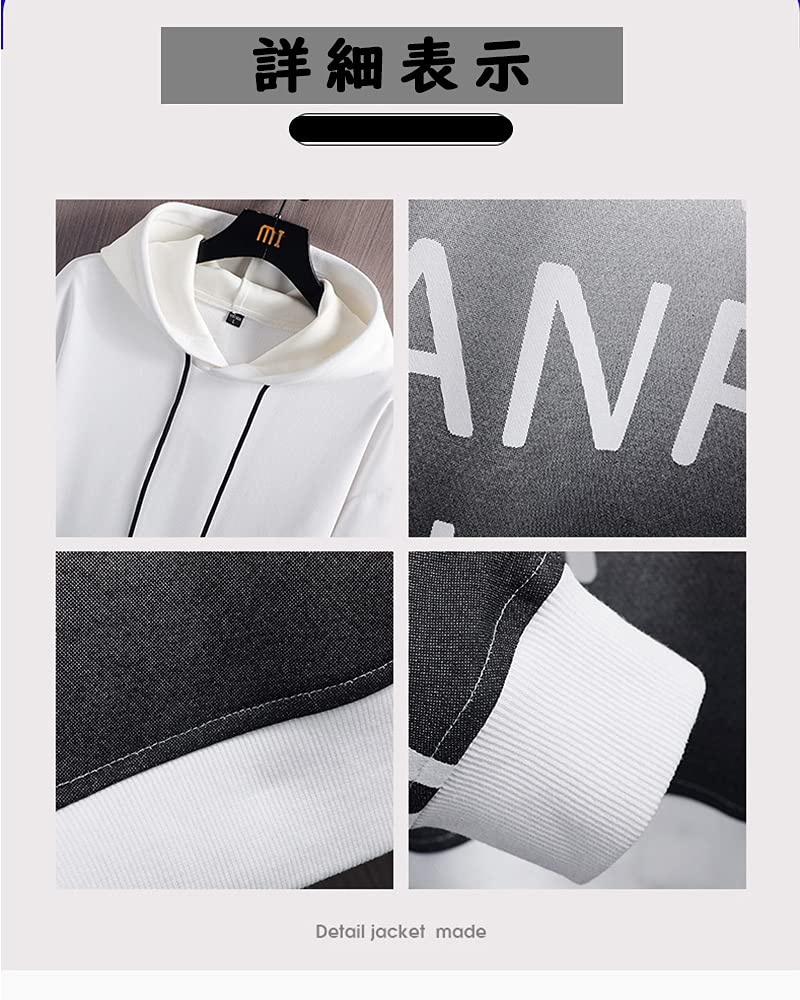 Long Sleeve Gradient Stylish Loose Popular Streetwear [foveitaa] Men's Hoodie, Pullover, Fall/Winter, Fit, Hooded, Top, White-2XL