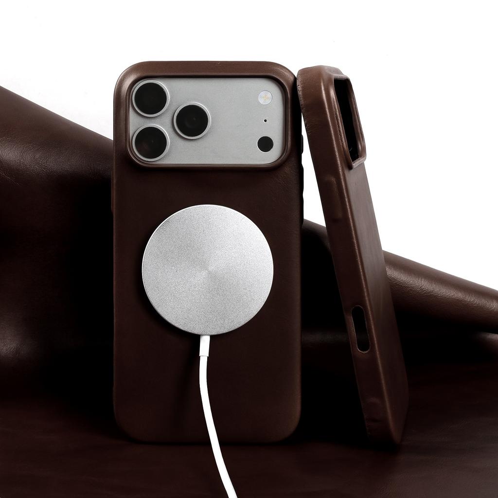 For Magsafe Case for iPhone16Pro Max 15 17 Pro Max 14 13 Retro Full Grain Cowhide Genuine Oil Wax Pattern Leather Magnetic Cover
