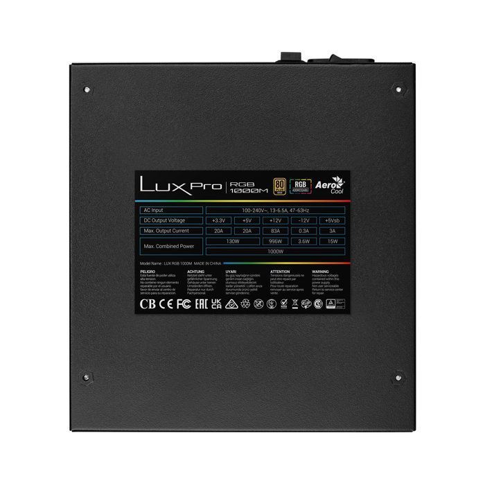 Bloc d'Alimentation - Aerocool - LUX PRO RGB 1000M - 1000W - 80Plus Gold - Semi-Modulaire