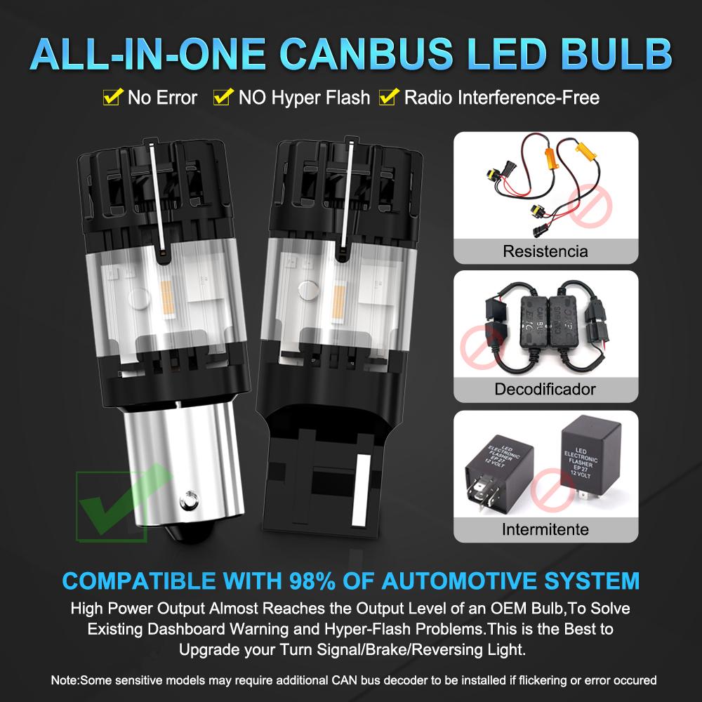 MAXGTRS 2x 3100LM High Power 1156 BA15S BAU15S PY21W Lights Canbus No Hyper No Error With Fan T20 W21W Amber Yellow For Turn Signal LED Bulb