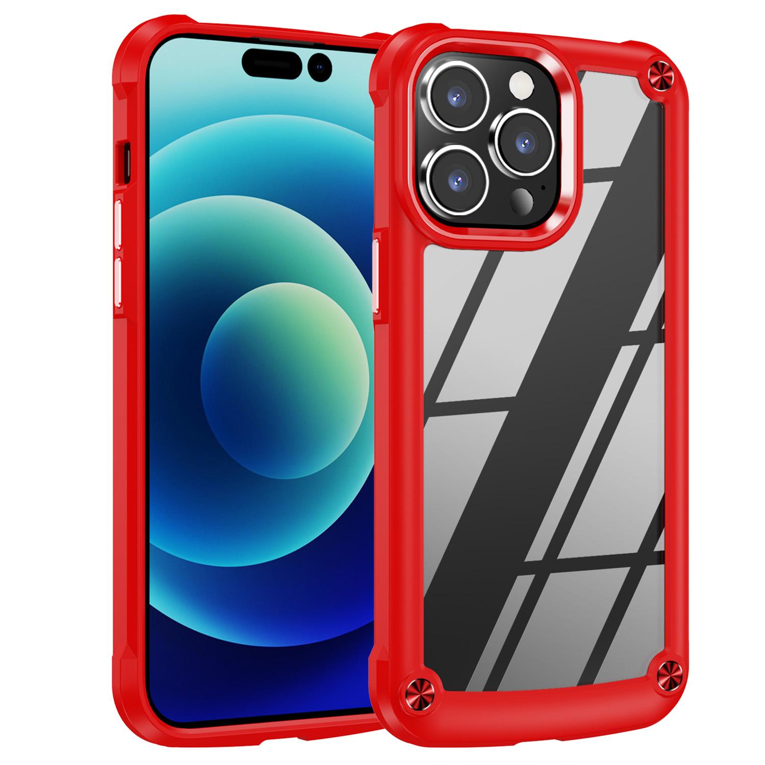 

For iPhone 16 Pro Max Case Hybrid PC+TPU Back Phone Cover with Alloy Lens Frame Red