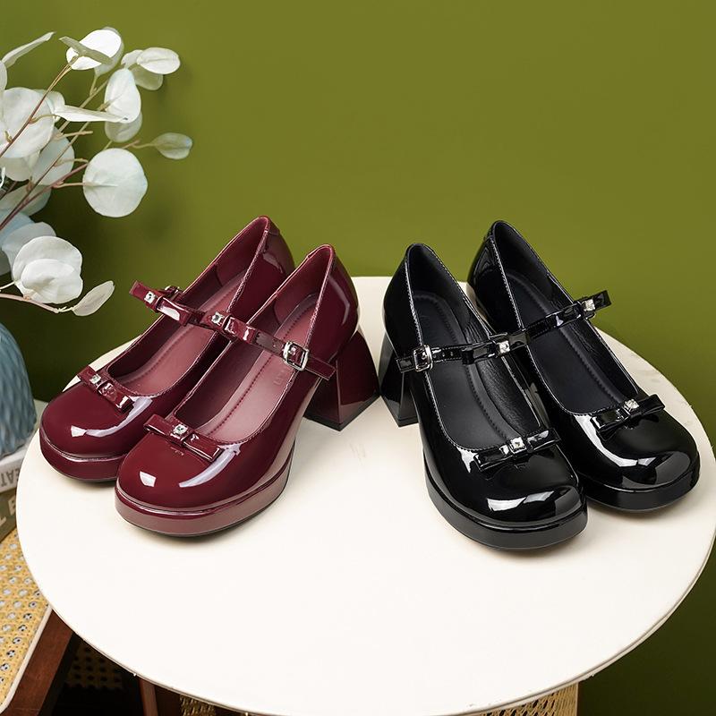 Yiran Bag Women's Genuine Leather High Heels 7Cm Temperament High-End And High-End Without Tiring Feet French Mary Jane Shoes Bow Lolita With Skirt Cm