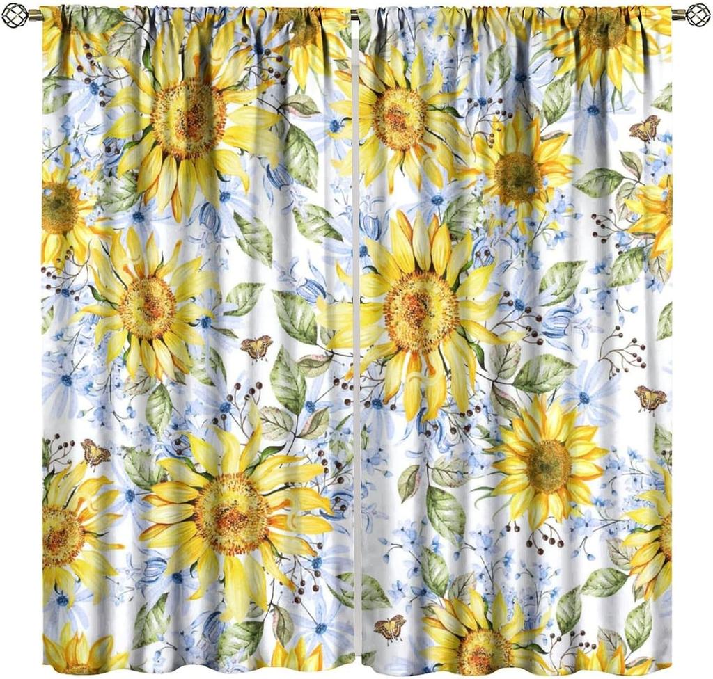 Verdunkelnde Sonnenblumen-Vorhänge Lustiger Gelber Ton Geometrie Wabenmuster Floral Nahtloses Muster Fensterdekorationen Vorhang Modern Polyester Mit Stange