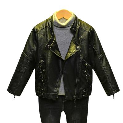 Kids Clothing Girls and Boys Leather Jacket Spring Autumn Stand Collar Pu Jacket