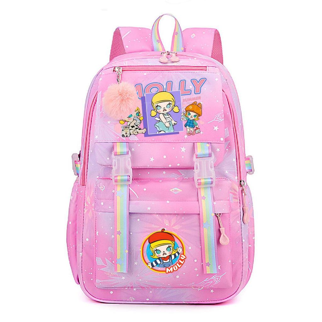 Nova mochila pequena e fofa com estampa de desenho animado da Molly, fresca, de grande capacidade, bolsa escolar