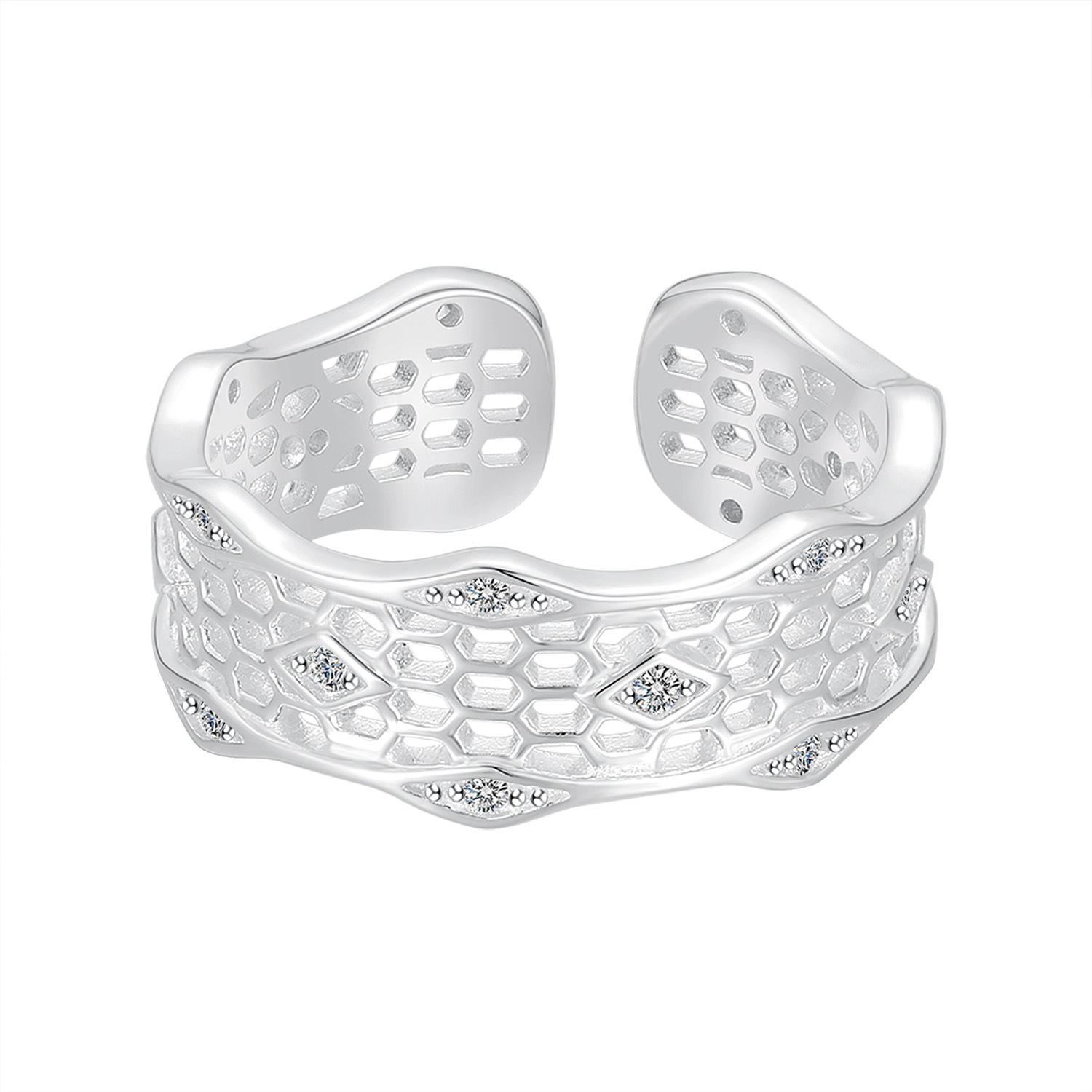 S925 Sterling Silver Women s Open Ring - Elegant Lace Flower Design Adjustable Open