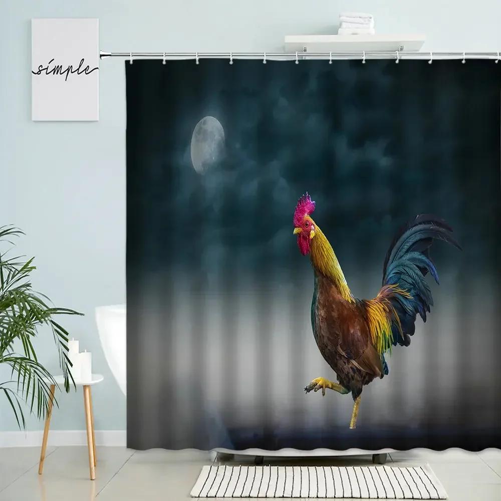 Chicken Shower Curtain Feather Poultry Animals Country Retro Old Farmhouse Barn Bathroom Wall Decor With Hooks Waterproof Screen