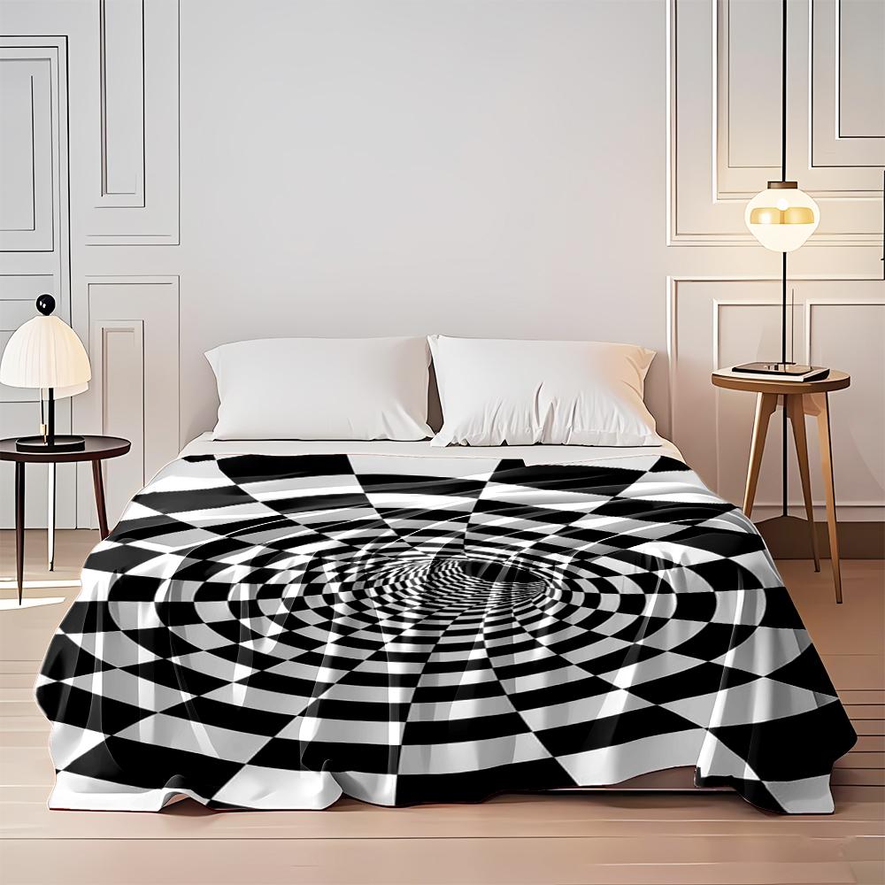 Black and White Optical Illusion Design Blanket Flannel blanket for bedroom, living room, sofa, and nap sofas.