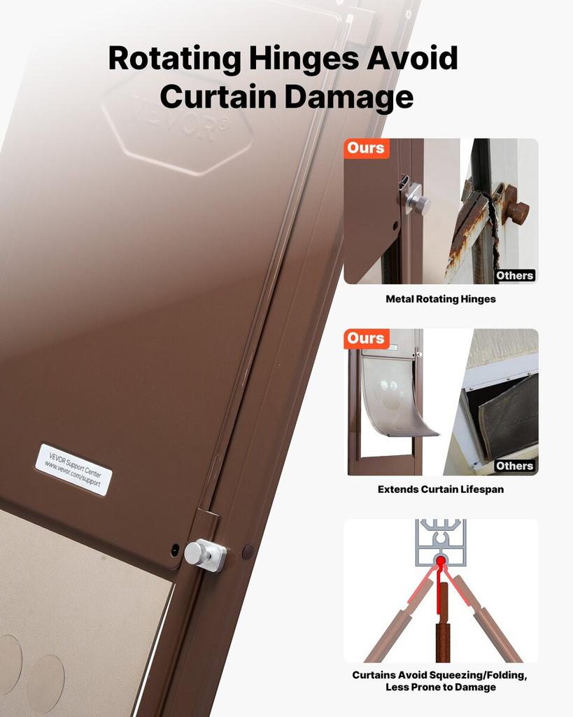 Dog Door for Sliding Glass Door, 1927 mm to 2040 mm Adjustable Height, Aluminum Alloy Frame with Rotating Hinges, Lock Design, 260.4 x 412.8 mm Flap,