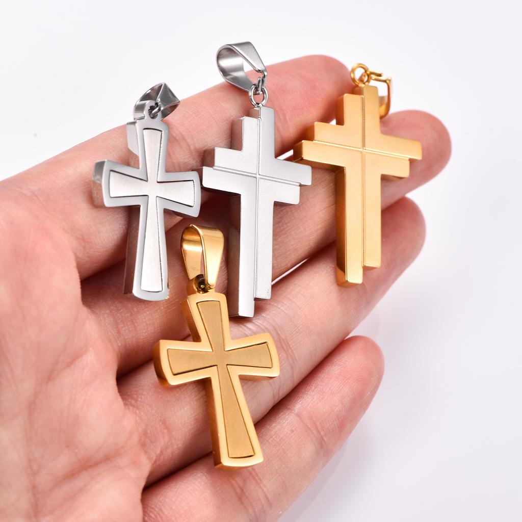 Stylish Stainless Steel Irregular Cross Pendant Necklace for Women Men Religious Christ Charms Chain Faith Prayer Metal Jewelry