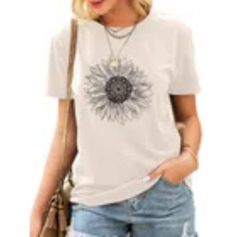 

3D Flower Pattern Printed Summer Round Neck Short Sleeved T-shirt Fashionable Casual Sportswear 8XL