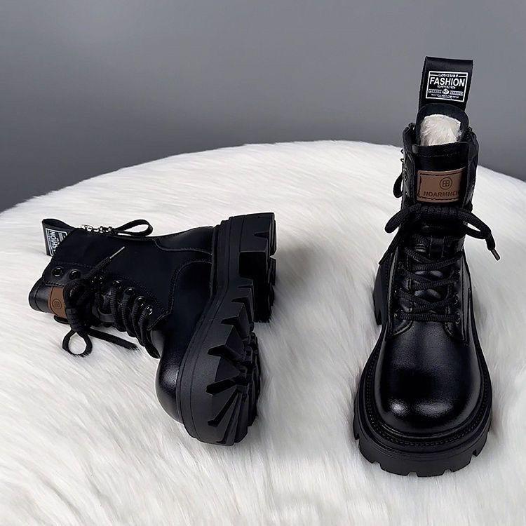 2025 Women's Genuine Leather Thick-Soled Martin Boots - New Fashion Fleece-Lined Warm Ankle Snow Boots