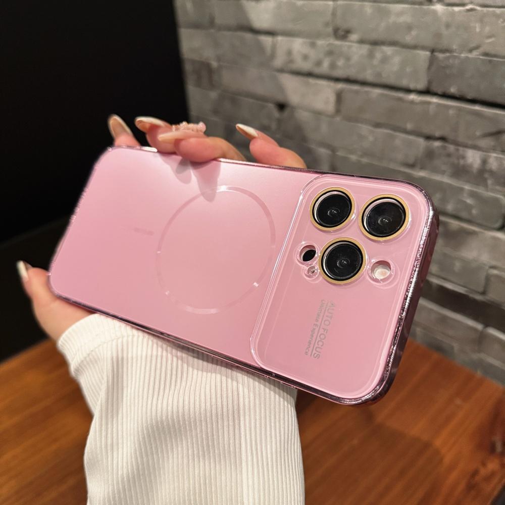 Luxury Large Glass Window for Magsafe Case For iPhone 17 16 15 14 Pro Max 16Promax Plating Magnectic Wireless Charging Cover