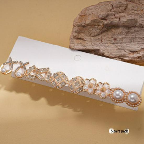 12-Piece Vintage Silver Needle Faux Pearl Geometric Stud Earrings Set - Stylish, High-End Jewelry for Women
