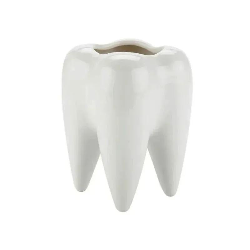 1pc Garden Gardening Tooth Shaped Succulent Pot Pure White Ceramic Pen Holder Home Decoration Planter