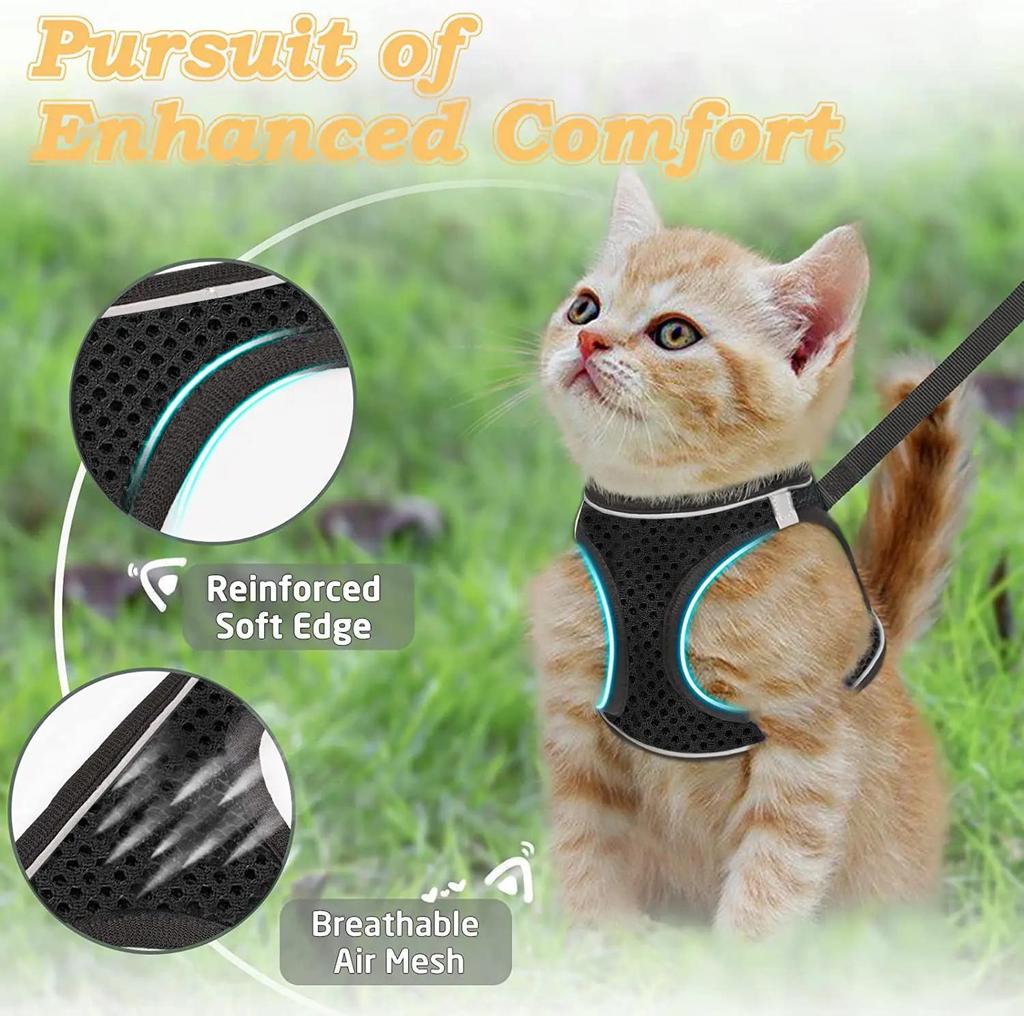 Escape Proof Cat Harness & Leash (≤13 lbs)Adjustable Reflective Soft Mesh Vest for Easy Safe Walks with Leash Included,summerwins