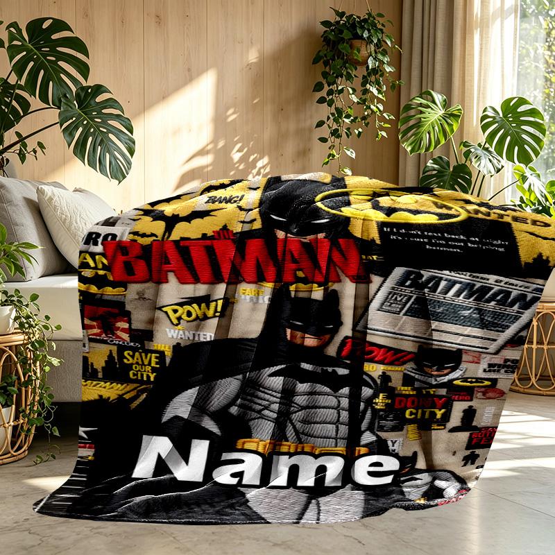 Custom Name Personalized Batman Print Blanket, Home Decor, Bedroom, Sofa, Camping, Couch, Gifts for Birthday Christmas