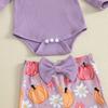 Baby Girl Halloween Flutter Sleeve Romper with Ghost/Pumpkin Pants & Headband - 3 Piece Set