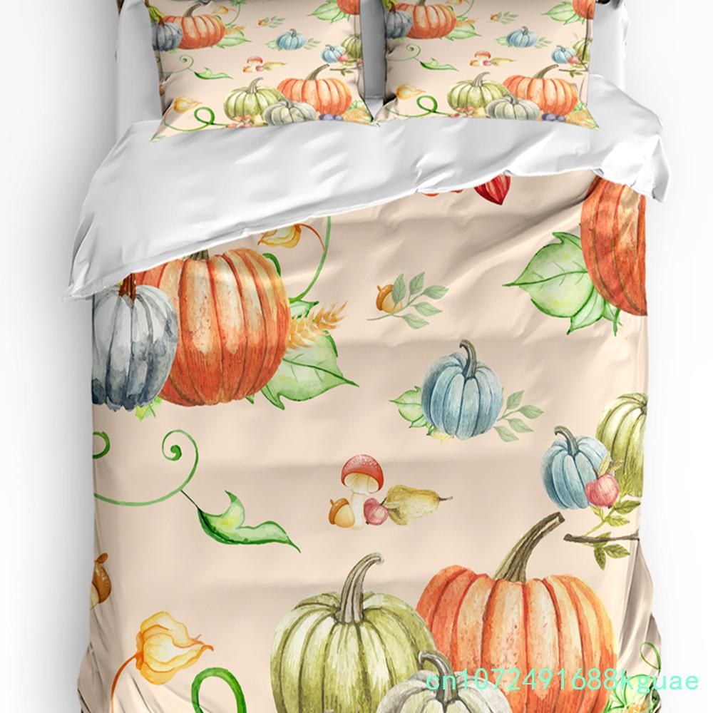 Thanksgiving Autumn Pumpkin Leaves 3pcs Bedding Set For Bedroom Double Bed Home Textile Duvet Cover Quilt Cover Pillowcase