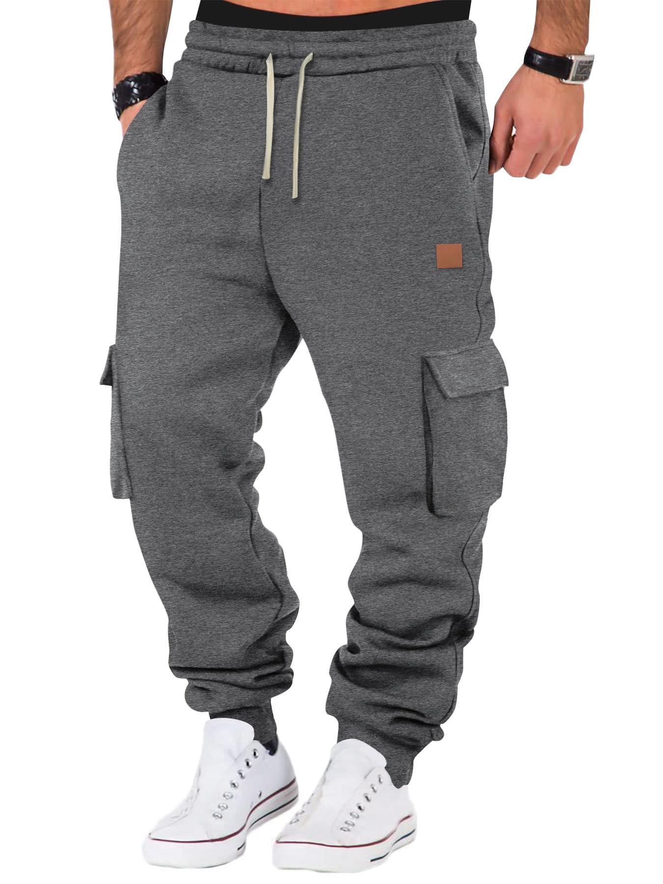 

Men s Autumn Winter Training Sports Pants Base Layer Pants Men s Athletic Multi Pocket Fitness Pants Sweatpants S темно-серого