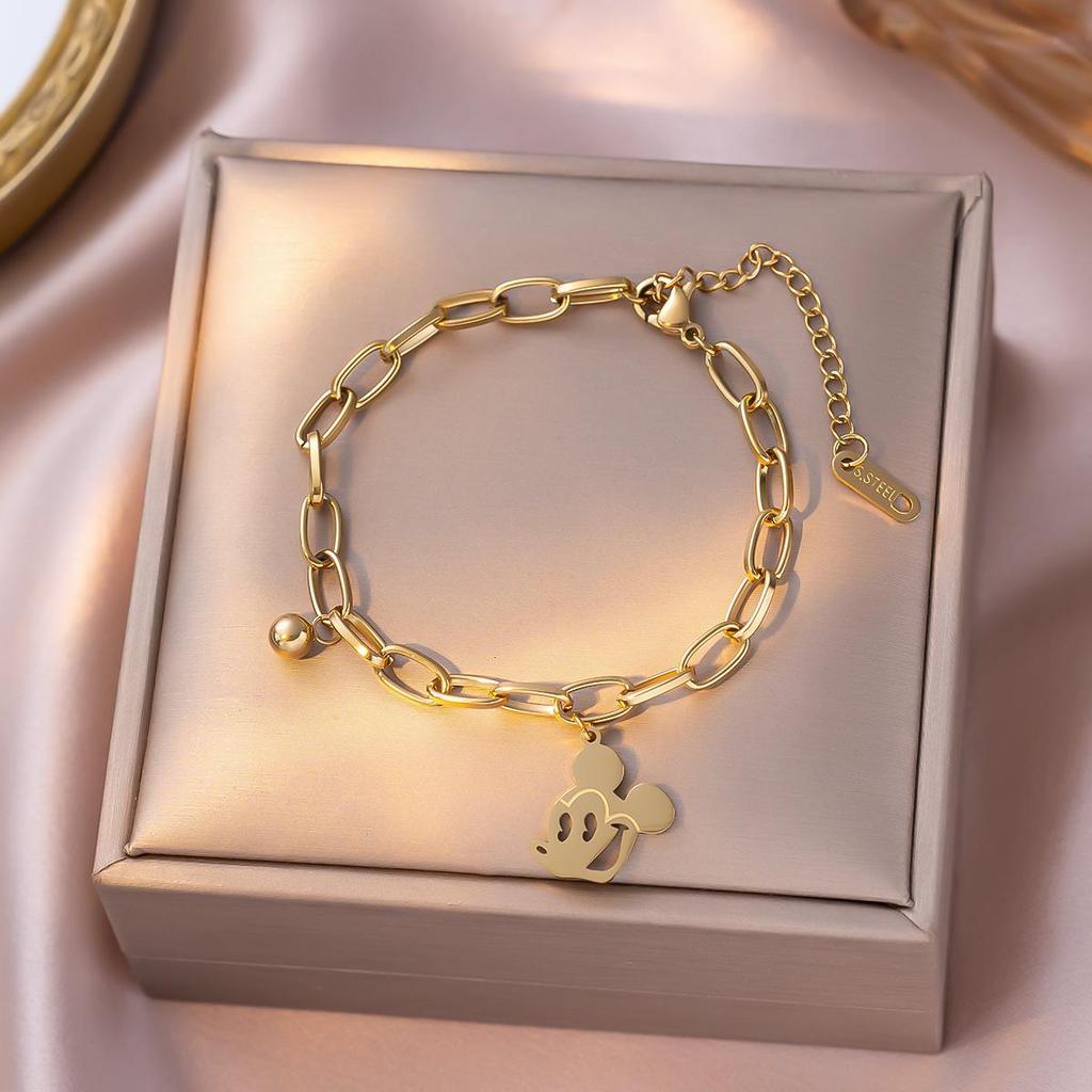Elegant 18K Gold Titanium Steel Bracelets: European & American Fashion, Non-fading, Women's Versatile Personality Hand Jewelry
