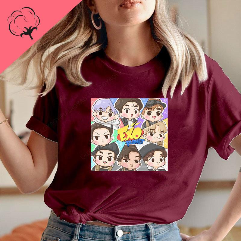 Camiseta Kpop EXO Baekhyun T-shirt 100% Cotton Short Sleeve Korean Reviews Unisexy Girls Essential Clothes Women T-shirts S