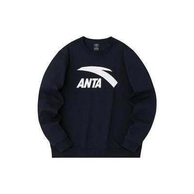 Anta Lifestyle Series Letter Logo Printed Casual Pullover Long Sleeve Sweatshirt Unisex Sweatshirt Black 972338723-4