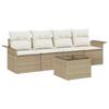 Sofa Set with Cushions 5 Pcs Beige Poly Rattan
