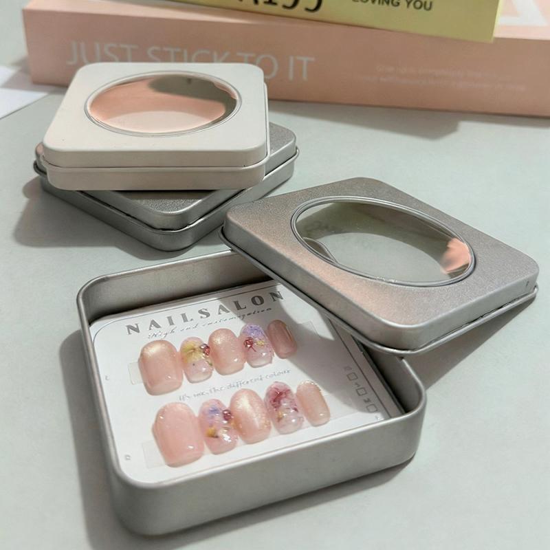 1/5 Pcs Press On Nail Storage Boxes Storage Case Tin Box Windowed Fake Nail Organizer Container For Nails Display Salon Supplies